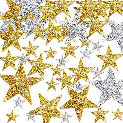 Lusofie 32 Pieces Star Patches Iron On Star Appliques Rhinestone Adhesive Star Iron on Patches Embroidered Star Patches Bling Rhinestone Appliques Embellishments Patches in