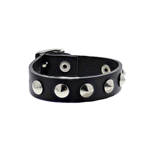 Zac's Alter Ego 1-Row Conical Studded Leather Bracelet with Buckle - Black