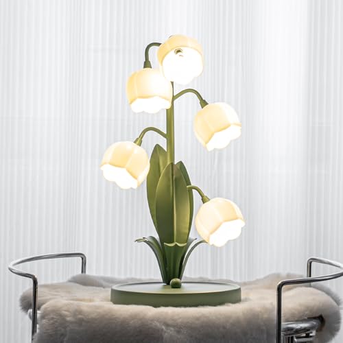 WERFOP Vintage Flower Table Lamp for Home, 5 Lily of The Valley Bedside Lamps 3 Color Modes Nightstand Lamp with G4 Led Bulbs for Bedroom, Living Room, Office - Lily