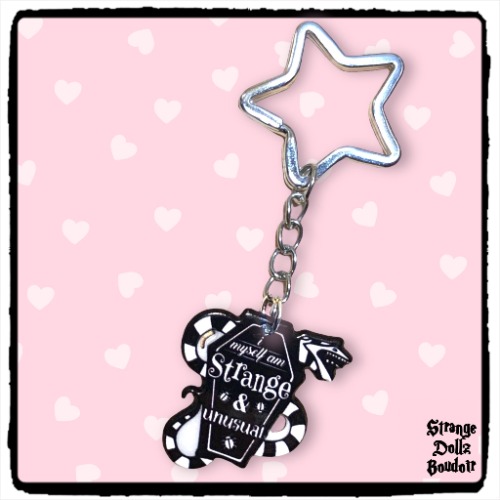 Strange and Unusual keychain, double-sided print, gothic spooky Halloween, Strange Dollz Boudoir