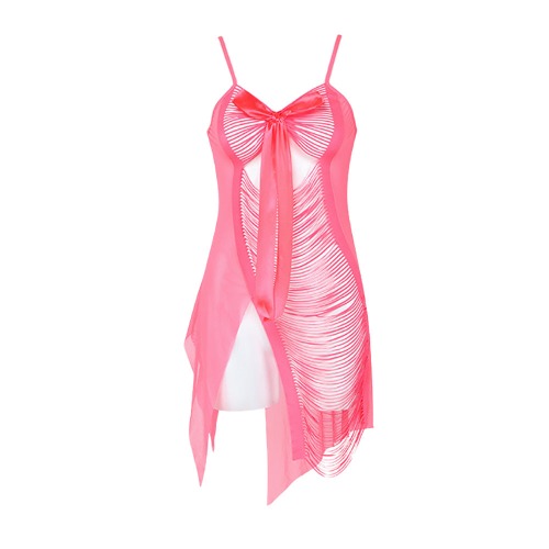 Fringed Bowknot Lingerie Set - Pink / S