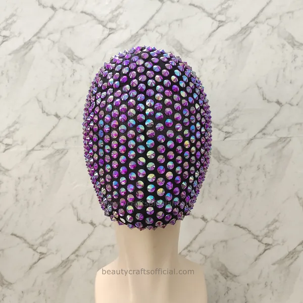 Magic Mirror Violet Studded Spikes Full Face Mask, handgemachte Haute Couture Maske (Halloween, EDM, Cosplay, Rave, Party, Film)