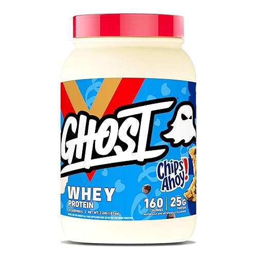 GHOST Whey Protein Powder, Chips Ahoy - 2LB Tub, 25G of Protein - Chocolate Chip Cookie Flavored Isolate, Concentrate & Hydrolyzed Whey Protein Blend - Chips Ahoy! - Pack of 1