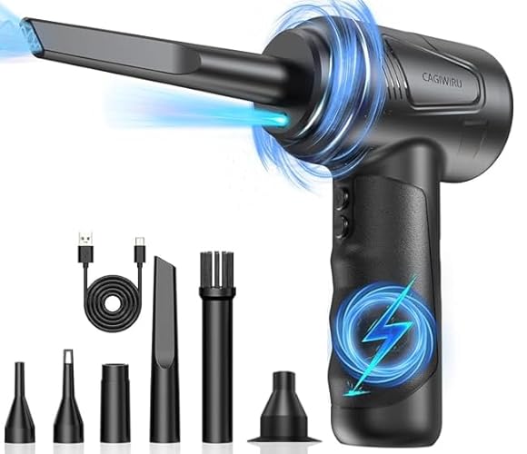 Compressed Air Duster-Cordless Air Blower-Electric Air Duster for Cleaning Keyboard PC-Air Cleaning Kit-3 Speed Duster Cleaner with LED-Light-no Canned air dusters-car Dusters - Black01