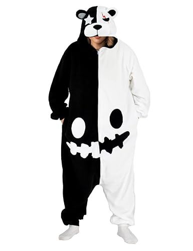 Adult Animal Pajamas Halloween Cosplay Costume Plush Sleepwear Homewear for Women Men - Black and White - X-Large