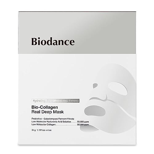BIODANCE Bio-Collagen Real Deep Mask, Hydrogel Mask Sheet, Pore Tightening, Hydrating, Low Molecular Collagen Face Mask | 34g x4ea - 4 Count (Pack of 1) - 4.0