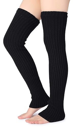 Pareberry Women's Winter Over Knee High Footless Socks Knit Warm Long Leg Warmers - Black