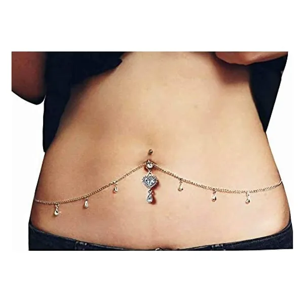  Rhinestone Belly Ring Dangle with Waist Chain  (Silver)                        