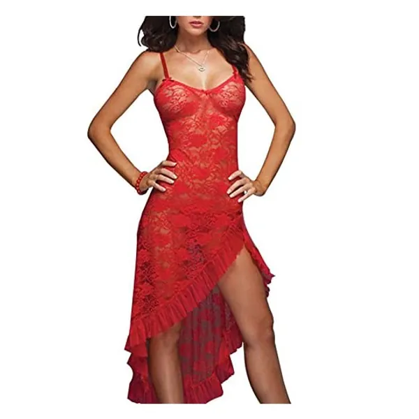 
                            EVAbaby Sexy Plus Size Maxi Long Lingerie Deep V High Split Asymmetrical Lace Babydoll Chemise Sleepwear Set for Women
                        
