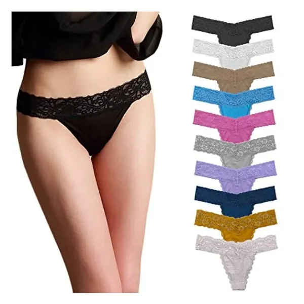 
                            Pmrxi Pack of 10 Sexy Tangas Women Lace Thongs Plus Size Cotton Thongs Panties, Assorted
                        