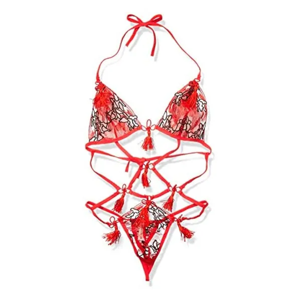
                            Kurop Women's String Rope Sexy Lingerie Red Bikini Asian Style Lingerie Underwear
                        