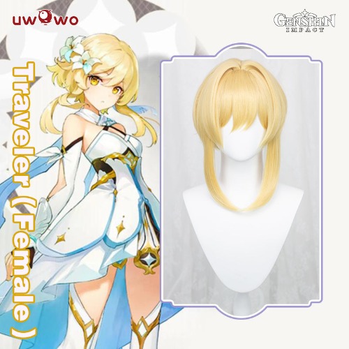 【Pre-sale】Uwowo Genshin Impact Female Traveler Cosplay Wig 35cm Gold Short Hair Lumine/Hotaru/Hyeong/荧