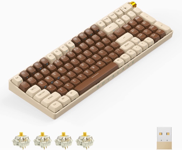 ROYALAXE X ProtoArc 60% Wireless Mechanical Keyboard, Hot-swappable Wired/Bluetooth 5.0/2.4G Wireless Keyboard with RGB Backlit for Windows & Mac, PBT Keycaps, Gateron G Yellow Pro Switch, Lava Brown - Lava Brown 98