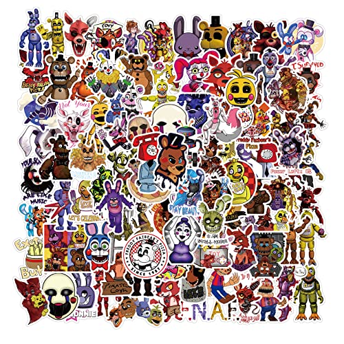 100Pcs Five Nights at Freddy's Stickers Water Bottles Laptop Phone Skateboard Car Computer Game Stickers Vinyl Waterproof Aesthetic Stickers Pack for Teens Kids Adults Children