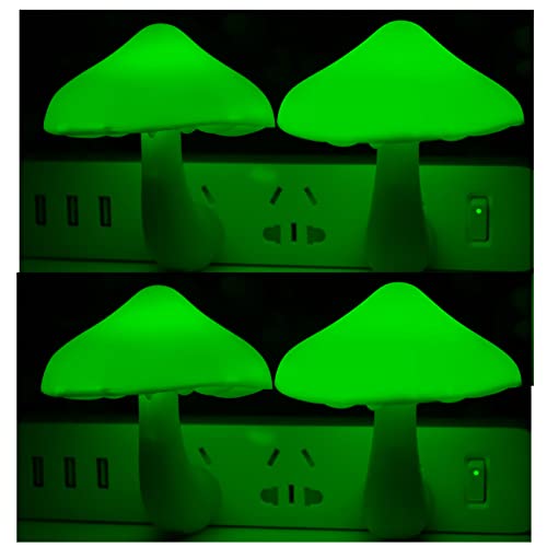 AUSAYE 4 Pack Plug in Night Light, Mushroom Light LED Nightlights for Kids, Adults, Bedroom, Bathroom,Hallway, Stairs, Kitchen Green - Green - 4 Pack