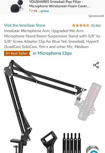 Amazon.com: InnoGear Microphone Arm, Upgraded Mic Arm Microphone Stand Boom Suspension Stand with 3/8" to 5/8" Screw Adapter Clip for Blue Yeti Snowball, HyperX QuadCast SoloCast, Yeti x and other Mic, Medium : Musical Instruments