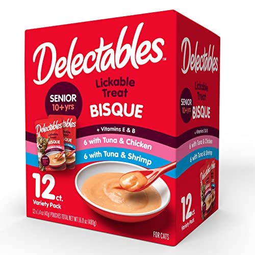 Hartz Delectables Bisque Lickable Wet Cat Treats for Senior Cats, Senior Variety 12 Countt - Senior Variety - 1.05 Pound (Pack of 1)