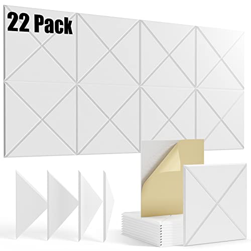 22 pack Acoustic Panels Self-Adhesive, 12"X 12"X 0.4"Sound Proof Foam Panels,Soundproof Wall Panels High Density, Acoustic Panels Sound Absorbing for Wall Decoration and Acoustic Treatment-white - X shape Bevel (22 Pack) - White
