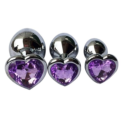 3Pcs Set Luxury Metal Butt Toys Heart Shaped Anal Trainer Jewel Butt Plug Kit S&M Adult Gay Anal Plugs Woman Men Sex Gifts Things for Beginners Couples Large/Medium/Small,Light Purple - Light Purple