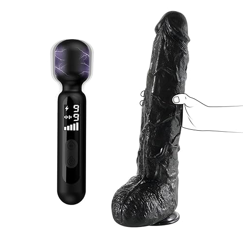 Shkanla 17.3 inch Long Realistic Huge Thick Dildo + Electric Shock Wand Vibrator