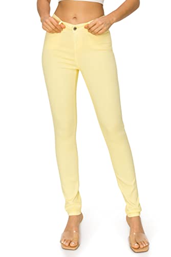 KHAKI & BLUE Cali1850 Women’s The Everyday Garment-Dyed Skinny Jeans – Soft Stretchy High Rise Comfy Casual Pants - 6 - Lemongrass Yellow