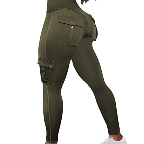Yoga Pants with Flap Pockets Cargo Leggings for Women - Medium - Army Green