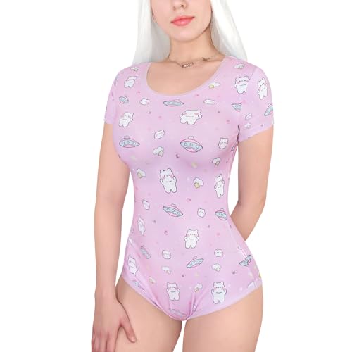 LittleForBig Baumwolle Strampler Onesie Pyjamas Bodysuit - Süßes Bären im Weltraum Onesie Rosa - Rosa - M