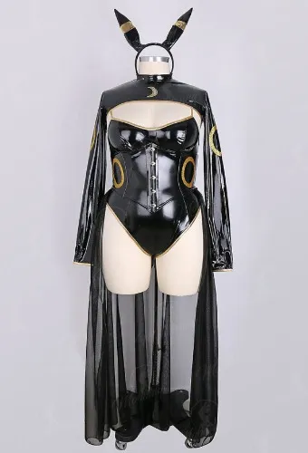 Umbreon Lingerie Set Black Bodysuit and Top with Chiffon Skirt Headband