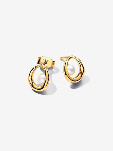 Organically Shaped Oval & Treated Freshwater Cultured Pearl Stud Earrings