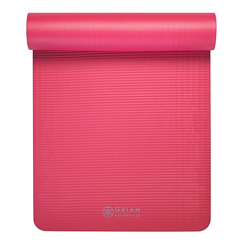 Gaiam Essentials Thick Yoga Mat Fitness & Exercise Mat with Easy-Cinch Yoga Mat Carrier Strap, 72"L x 24"W x 2/5 Inch Thick - Pink