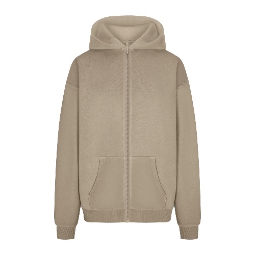 FRENCH TERRY OVERSIZED ZIP UP HOODIE | TAUPE
