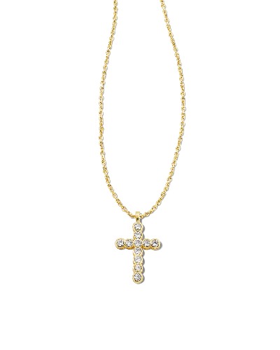 kendra scott Cross Gold Pendant Necklace in White Crystal