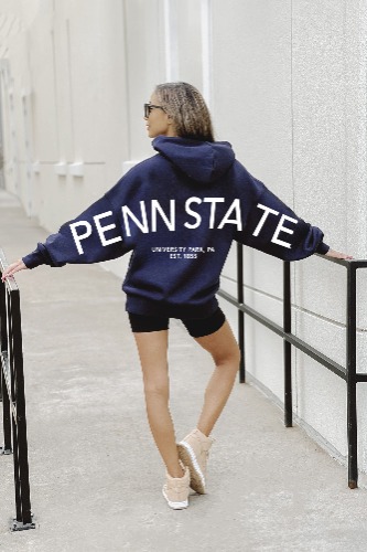 PENN STATE NITTANY LIONS NEVER STOP OVERSIZED PREMIUM WEIGHT HOODIE | M / NAVY