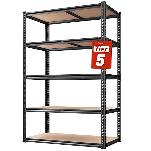 REIBII 2020LBS Storage Shelves 5 Tier Garage Shelving Heavy Duty 72" H x 35.55" W x 16" D Adjustable Metal Shelving Unit for Garage Shelves Utility Rack Shelf for Basement Pantry Closet Shelves,Black - 1