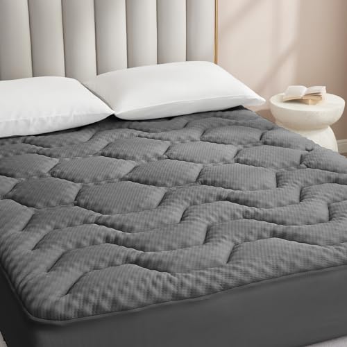 EHEYCIGA Memory Foam Mattress Topper Double Bed, Gel Mattress Pad with Extra Deep Pocket, Breathable Mattress Cover, 135x190x3cm, Dark Grey - Double - Dark Grey