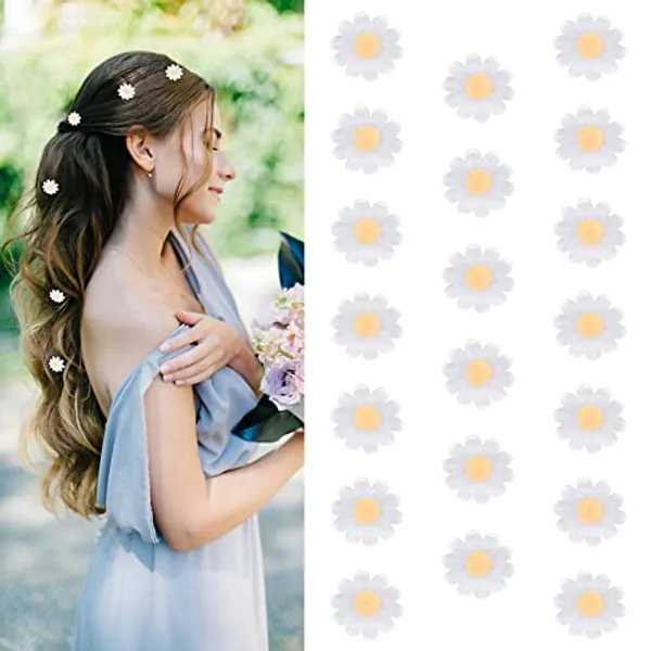YISSION 20Pcs Mini Flower Hair Clips for Girls Women White Daisy Hair Clip Cute Hair Pins Small Hair Clips Flower Clips for Hair Wedding Hair Barrettes Bridal Hair Accessories for Girls Women