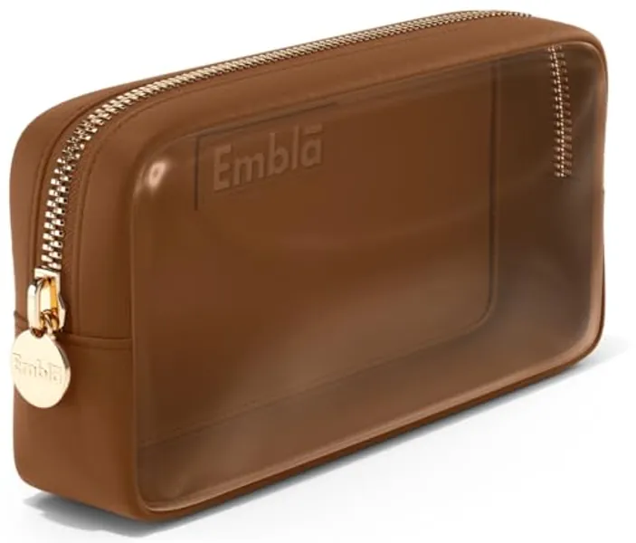 Embla Clear Cosmetic Bag Makeup Bag, Clear Zipper Pouch Cosmetics Bags Cute Womens Make Up Pouches, Clear Toiletry Travel Bag Tote, Preppy Purse Cosmetic Organizer Small Large Makeup Bags, Chocolate