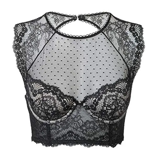 DOBREVA Women's Lace Corset Top Sexy Bralette Bustier Bra Underwire Plus Size Crop Top