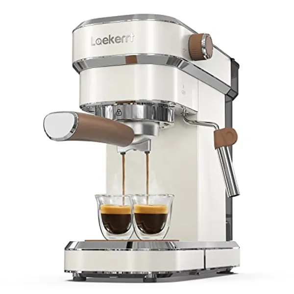 Laekerrt Espresso Machine, 20 Bar Espresso Maker CMEP01 with Milk Frother Steam Wand, Home Expresso Coffee Machine for Latte and Cappuccino, Pear White, Stainless Steel, Gift for Women Wife or Mom
