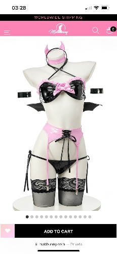 Little Devil Sexy Lingerie Set Black Pink Bowknot Ruffles Bikini Top and Panty Set with Garter Belt Headband