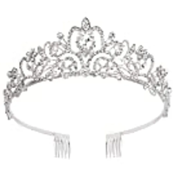 Couronne de mariage pour mariée - Diadème de princesse en strass - Couronne de bal de fin d'année- Couronne de mariage faite à la main - Accessoire pour cheveux - Couronne argentée avec peigne