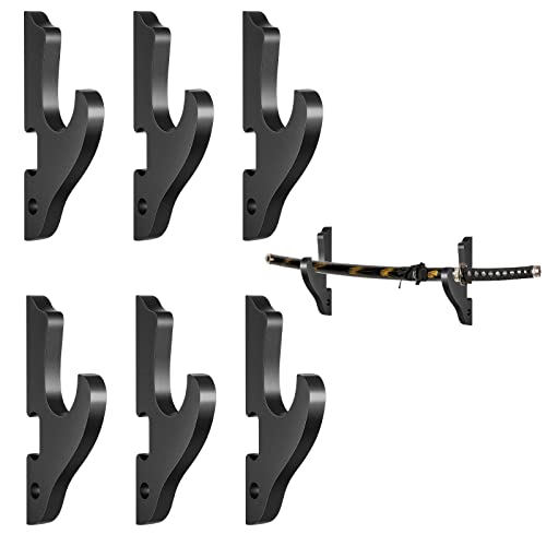 6 Pieces Sword Hook Wall Mount Samurai Sword Hanger for Wall Adjustable Wooden Sword Rack Decorative Katana Holder Martial Arts Weapon Stands Display with 6 Pcs Nails for Saber Tanto Rapier Cosplay