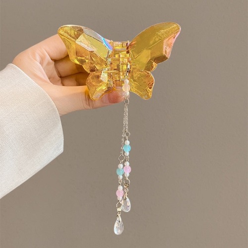 Crystal Butterfly Claw Hair Clip - Yellow