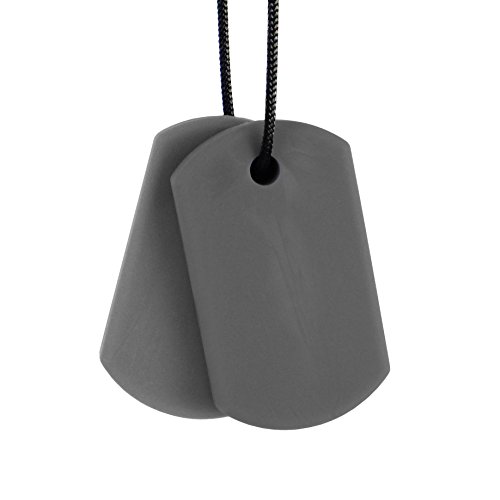 ARK's Chew Tags Discreet Chewable Jewelry, Made in the USA (Very Firm) - Dark Grey