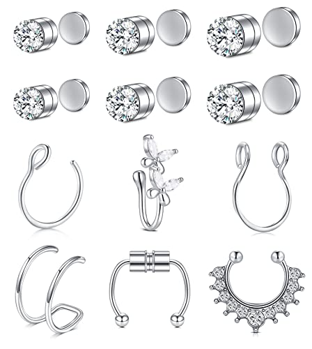 TOKRING Fake Nose Ring Fake Septum Fake Nose Studs Nose Cuffs Clip On Lip Ear Hoop Non Pierced Jewelry for Women Men - #2-1