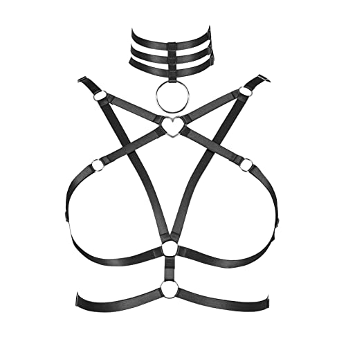 BBOHSS Women's Body Harness Plus Size Pentagram Fashion Bra Punk Gothic Top Hollow Belt Halloween Carnival Costume 12 Colors - 40 Plus - Black B