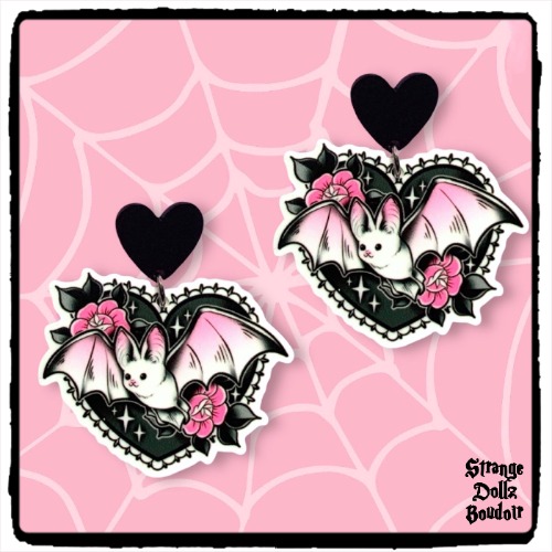 Bat earrings, 925 sterling silver, Cute gothic jewellery, Pastel Goth, Strange Dollz Boudoir