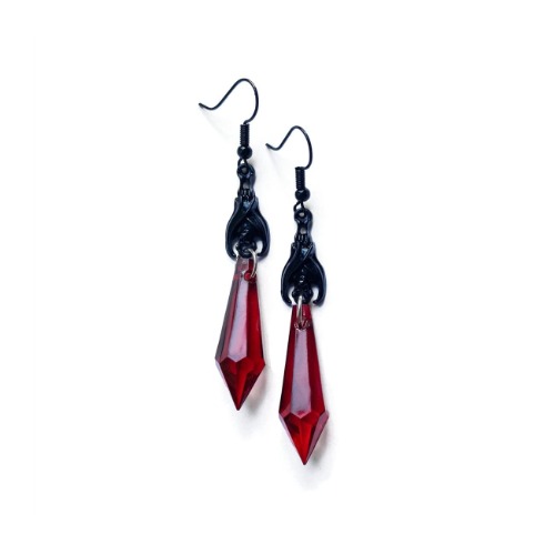Gothic Dark Bat Dangle Earrings Red Black Crystal Gems Bat Earrings Punk Rock Style Bat Animal Earrings Halloween Costumes Earrings Jewelry for Women Teen Girls - Black