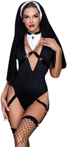 WeiDuoLuo Women's Adult Sexy Nun Costume Halloween Cosplay Sister Uniform Lingerie Sets