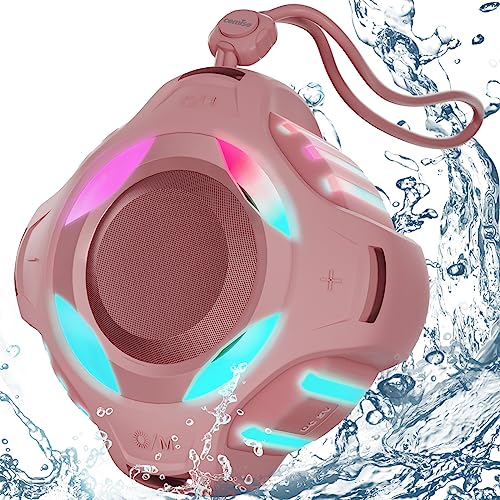 comiso Bluetooth Shower Speaker, Waterproof Bluetooth Speakers IPX7, Floating 2000mAh, Portable Wireless Speaker with LED Light, Loud HD Sound and Bass for Travel Beach Pool, Camping, Ideal Gifts. - Rose Gold